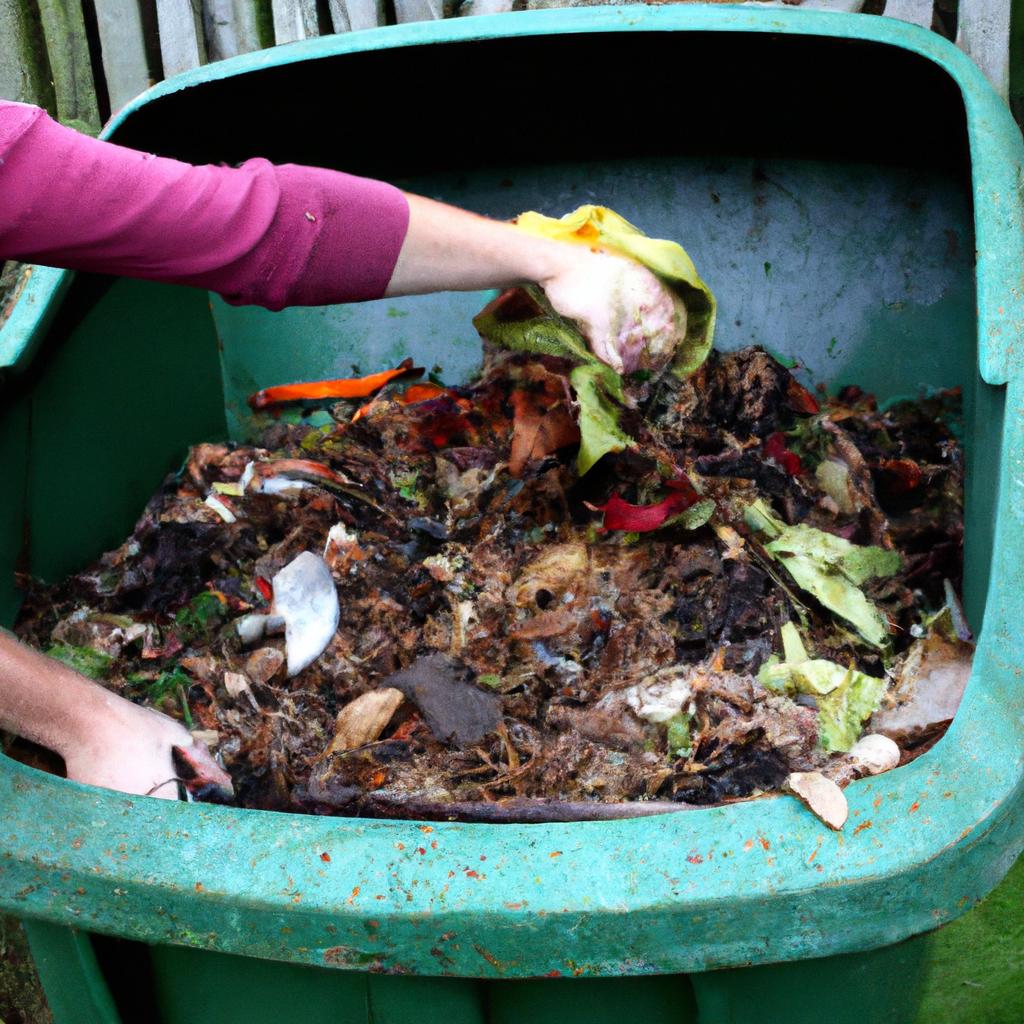 Person composting in garden