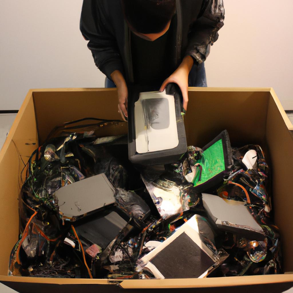Person recycling electronic waste responsibly