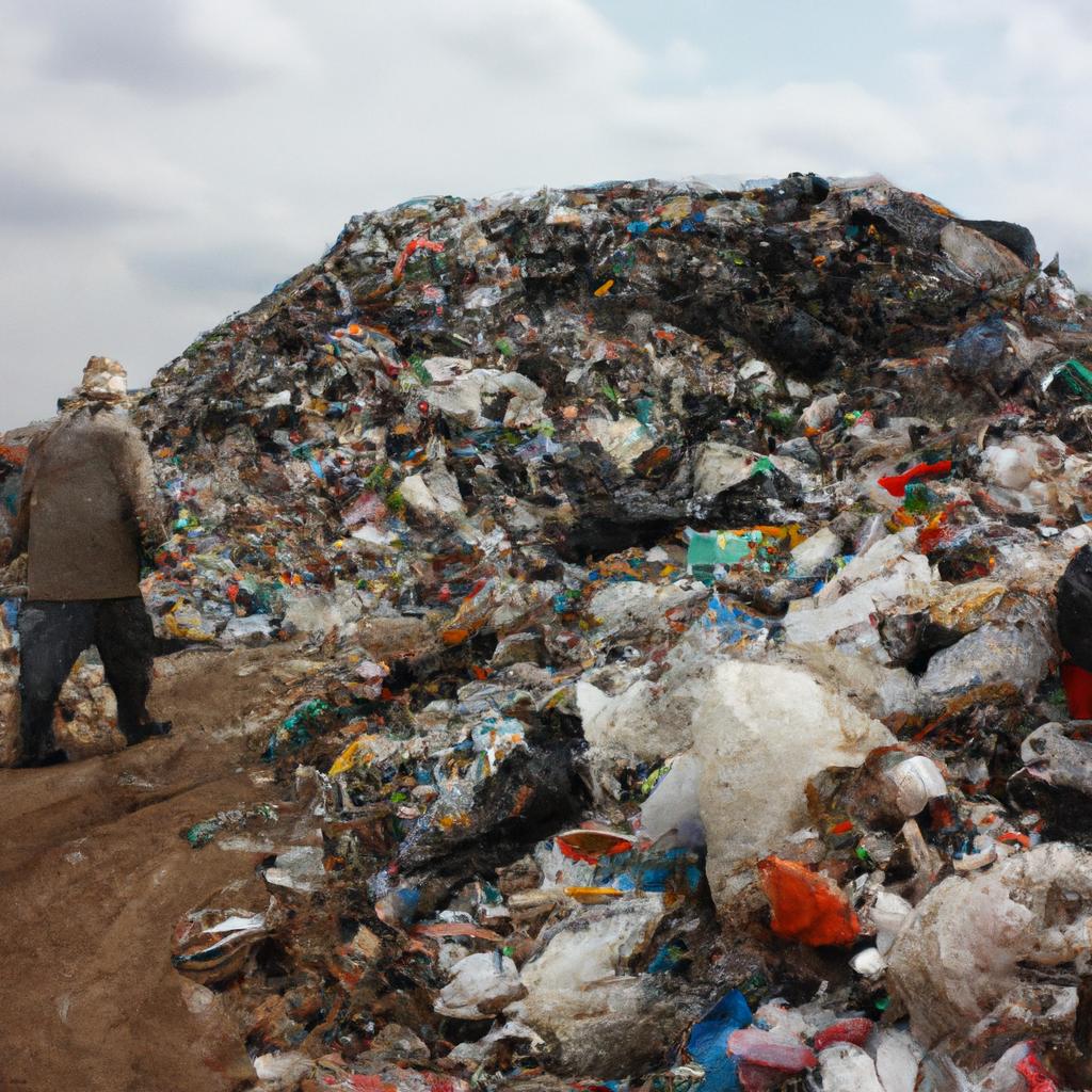Person managing waste at landfill