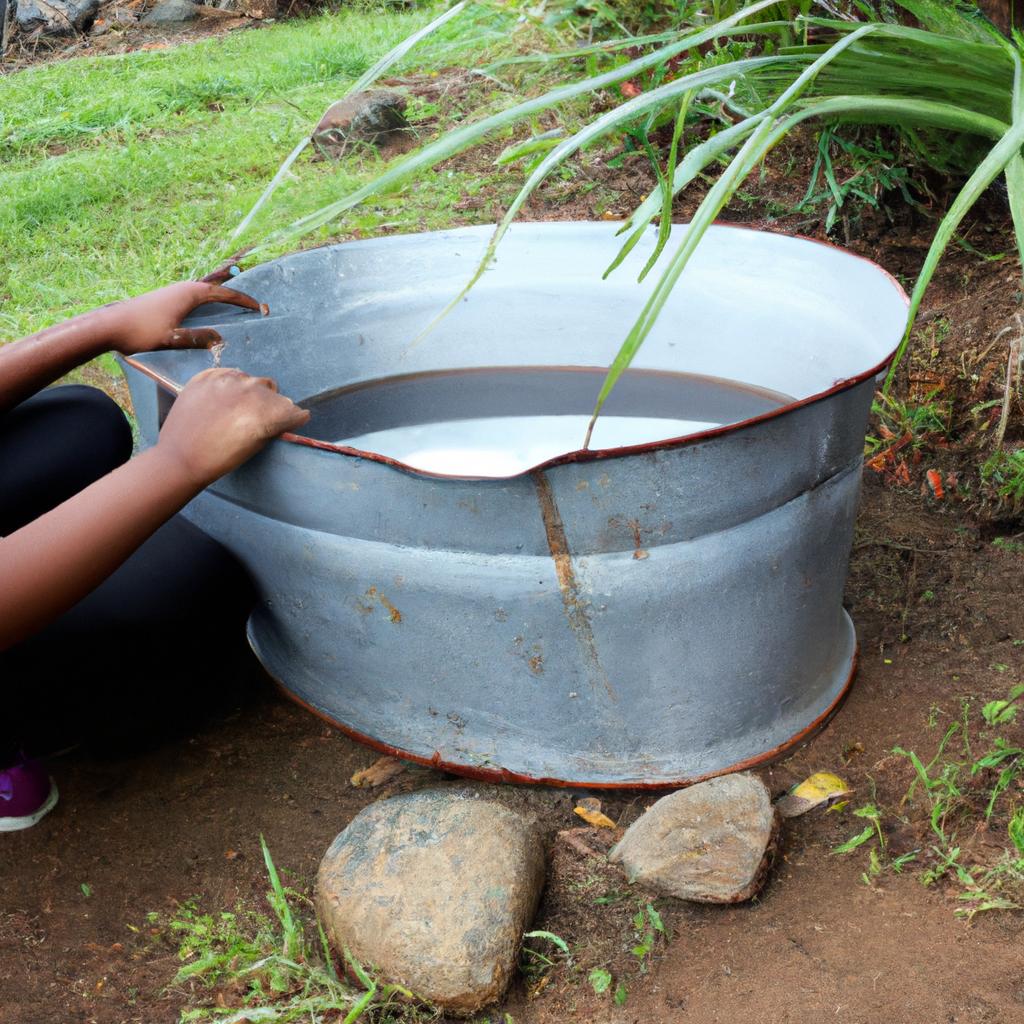 Person collecting rainwater for conservation