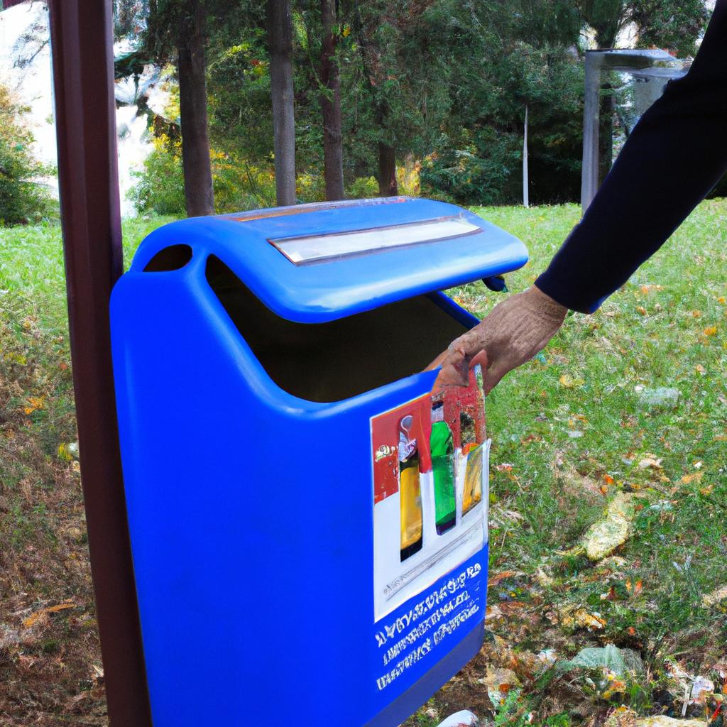 Person recycling in a park